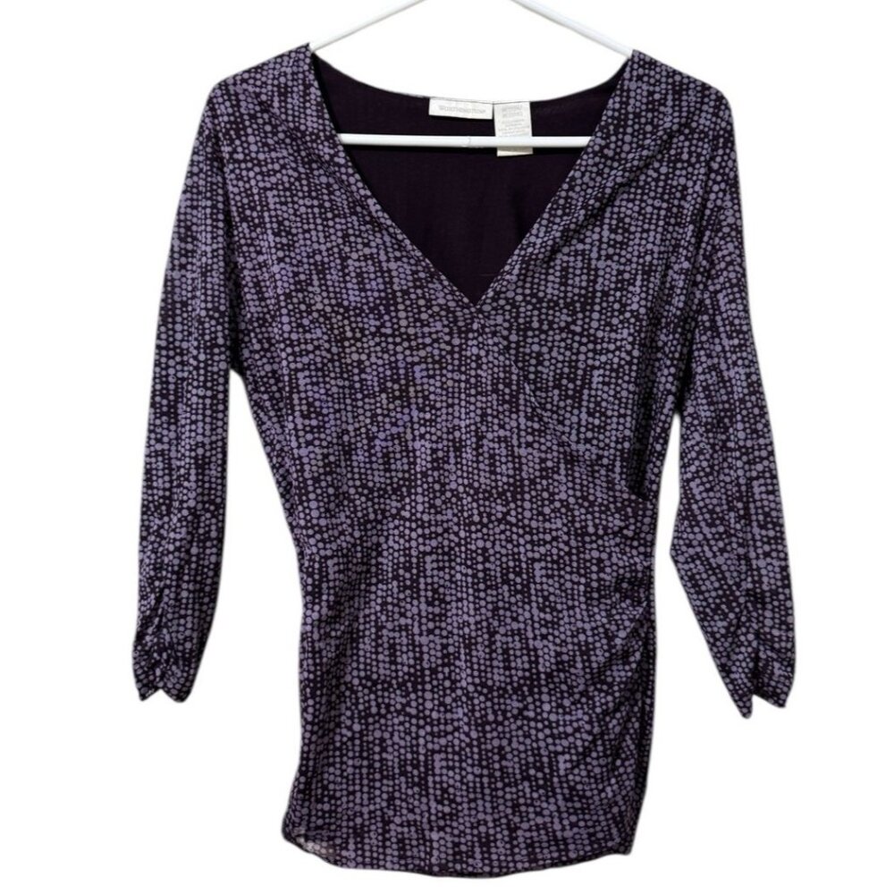 Worthington Women Blouse Size Medium V Neck Runched Sleeves Office Career City